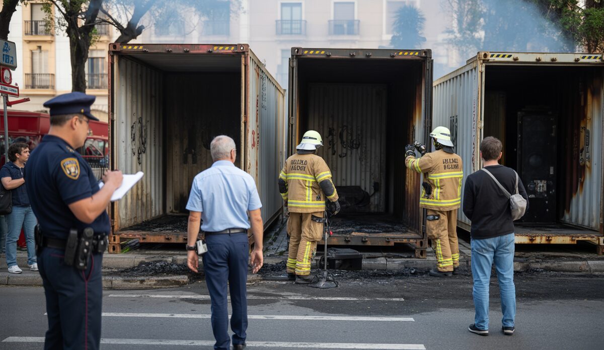 Zerstörte Container nach Brand auf Palmas Plaza Madrid