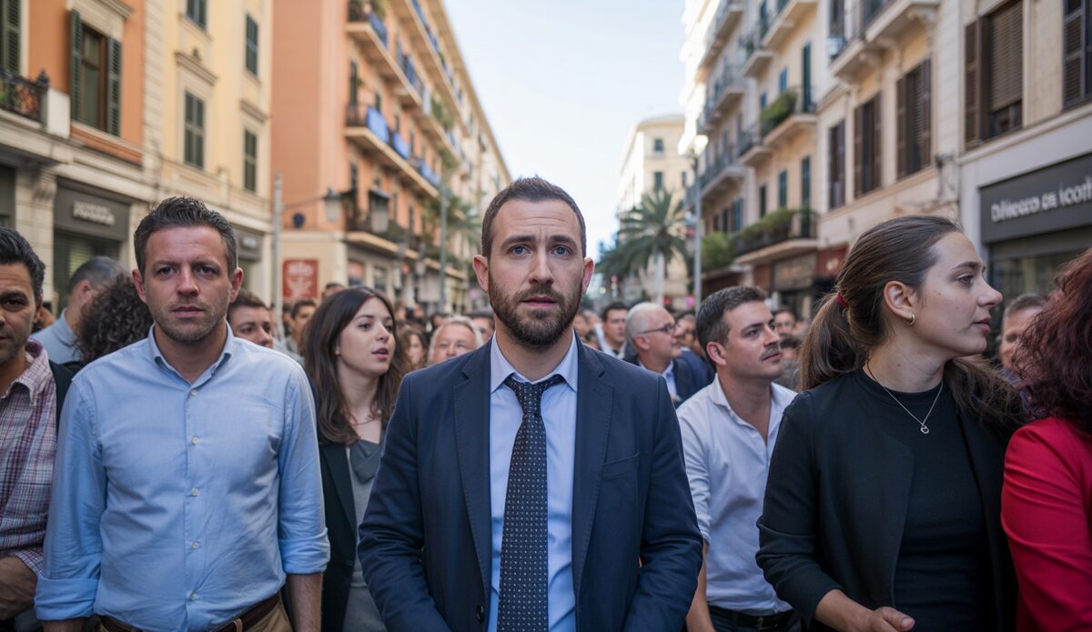 Stadtszene von Palma de Mallorca mit Bürogebäuden im politischen Kontext.