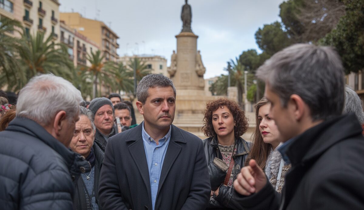 Das Sa Feixina Denkmal in Palma de Mallorca, umgeben von Passanten.