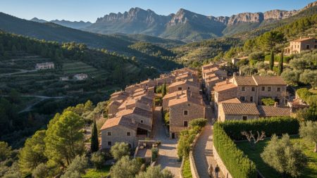 Einkommensunterschiede auf Mallorca: Esporles führt Spitze an Blick auf das wohlhabende Dorf Esporles in der Serra de Tramuntana auf Mallorca mit traditionellen Steinhäusern und grüner Landschaft unter klarem Himmel