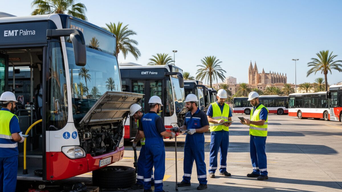 Mechaniker und Ingenieure bei der Arbeit in Palmas Busdepot