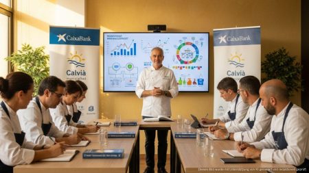 Ferran Adrià schult Gastronomen auf Mallorca mit CaixaBank und Calvià Professionelle Gastronomieschulung mit Ferran Adrià auf Mallorca organisiert von CaixaBank und Calvià, mit Fokus auf nachhaltige Restaurantverwaltung und Innovation.