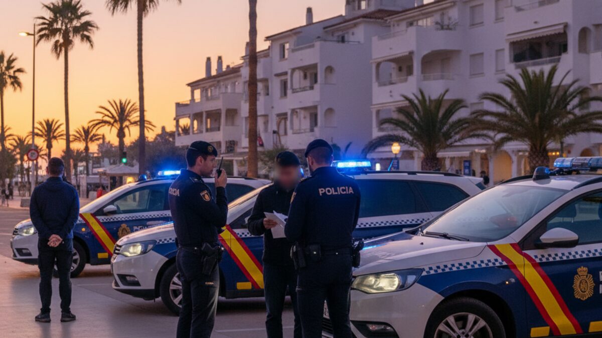 Nationalpolizei auf Mallorca bei einer Festnahme in der Nähe der Playa de Palma am Abend