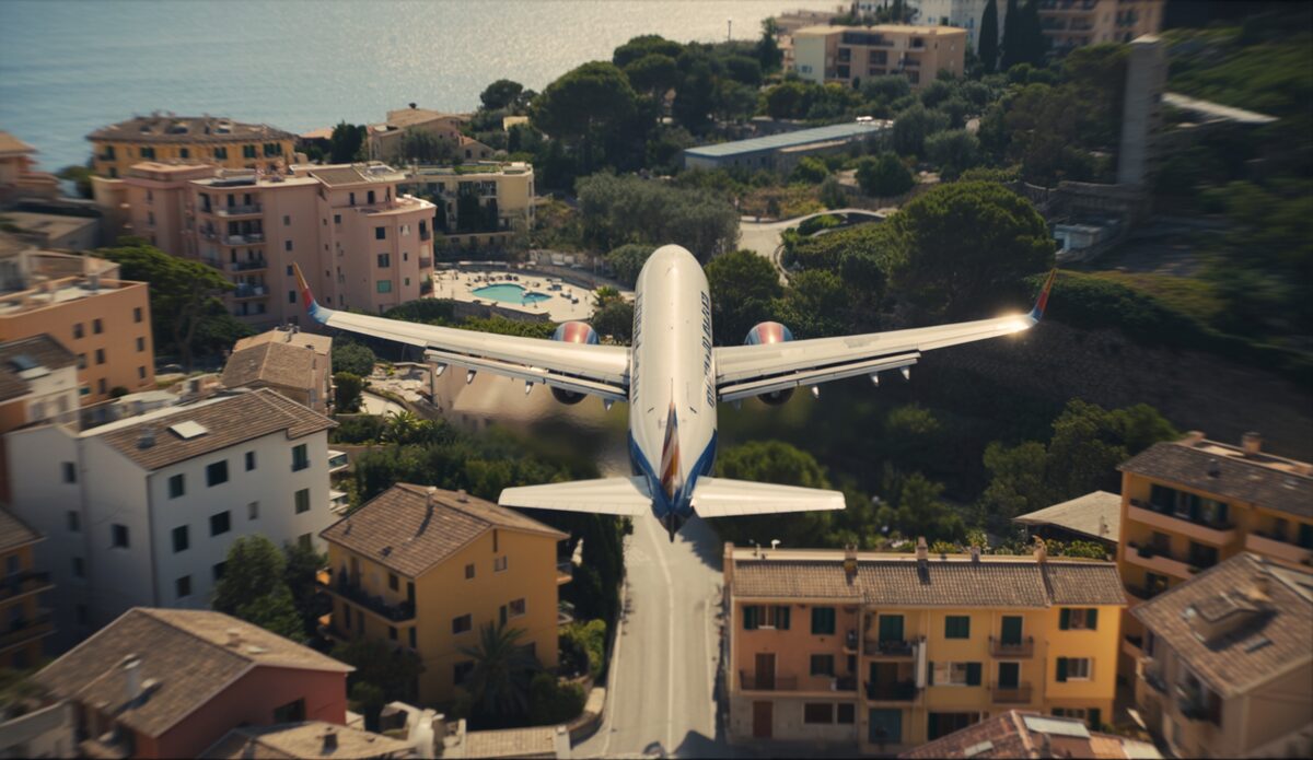 Flugzeug fliegt über Wohngebiet auf Mallorca
