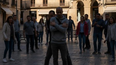 Frau verhaftet nach gewaltsamem Überfall in Palma Szene eines Überfalls in Palma mit einer verhafteten Frau und Passanten auf der Plaza Volta de la Mercè
