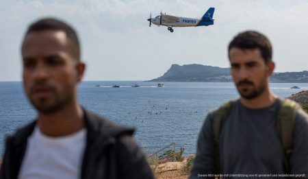 Frontex-Flugzeug über der Küste der Balearen beim Patrouillieren