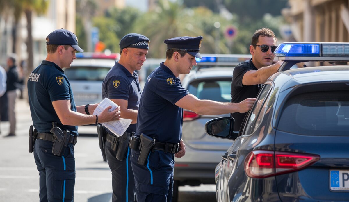 Fahrzeugkontrolle auf Mallorca mit Polizisten und Fahrzeugen