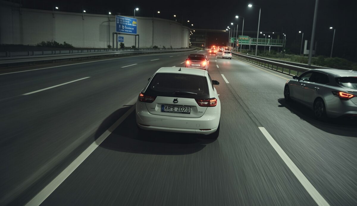 Geisterfahrer auf der Autobahn in Palma de Mallorca bei Nacht