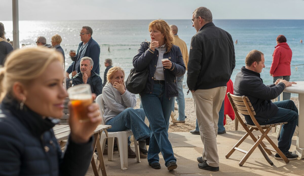 Deutsche Touristen genießen den Herbst an der Playa de Palma auf Mallorca