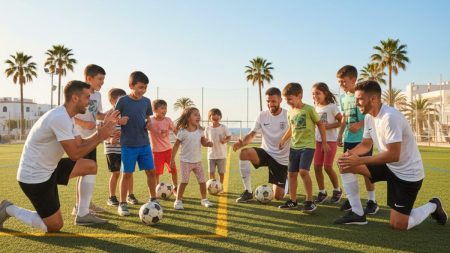 Illes Balears Palma Futsal startet Tour auf Mallorca Kindern beim Futsal-Spiel auf Mallorca mit professionellen Spielern