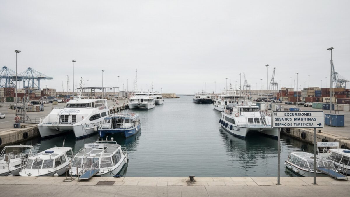 Blick auf den Muelle de las Golondrinas in Palma mit Anlegestellen und Booten, symbolisch für den Konflikt um steigende Hafengebühren im Tourismusbereich