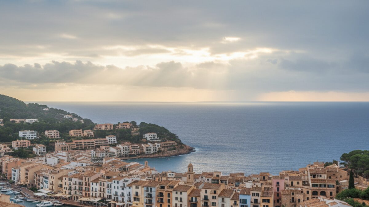 Verschneites Wetter in Port d'Andratx mit mediterraner Architektur