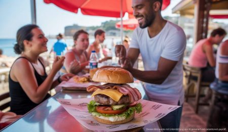 Günstig essen auf Mallorca: Burger für unter 5€ Ein günstiger, hochwertiger Burger am Strandkiosk auf Mallorca