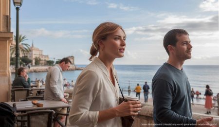Mallorca erwartet trockeneren Herbst und milden Winter Typische Herbstszene in Palma de Mallorca mit klarem Himmel und Menschen am Strand
