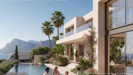 Moderne Luxusvilla auf Mallorca mit Familie im Garten und mediterraner Umgebung, symbolisiert hohe Nachfrage nach Immobilien auf der Insel