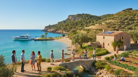 Nachhaltiger Tourismus auf Mallorca mit natürlicher Landschaft, Meer, Olivenbäumen und harmonischer Begegnung von Touristen und Einheimischen