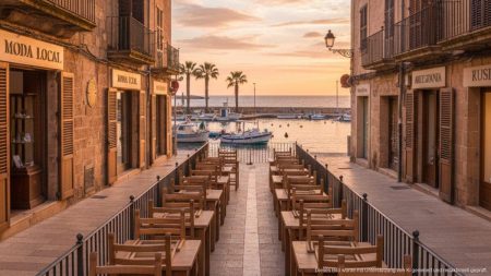 Mallorca: Restaurants und Geschäfte kämpfen mit der Nebensaison Leere Restaurants und Geschäfte an der Strandpromenade von Mallorca während der Nebensaison