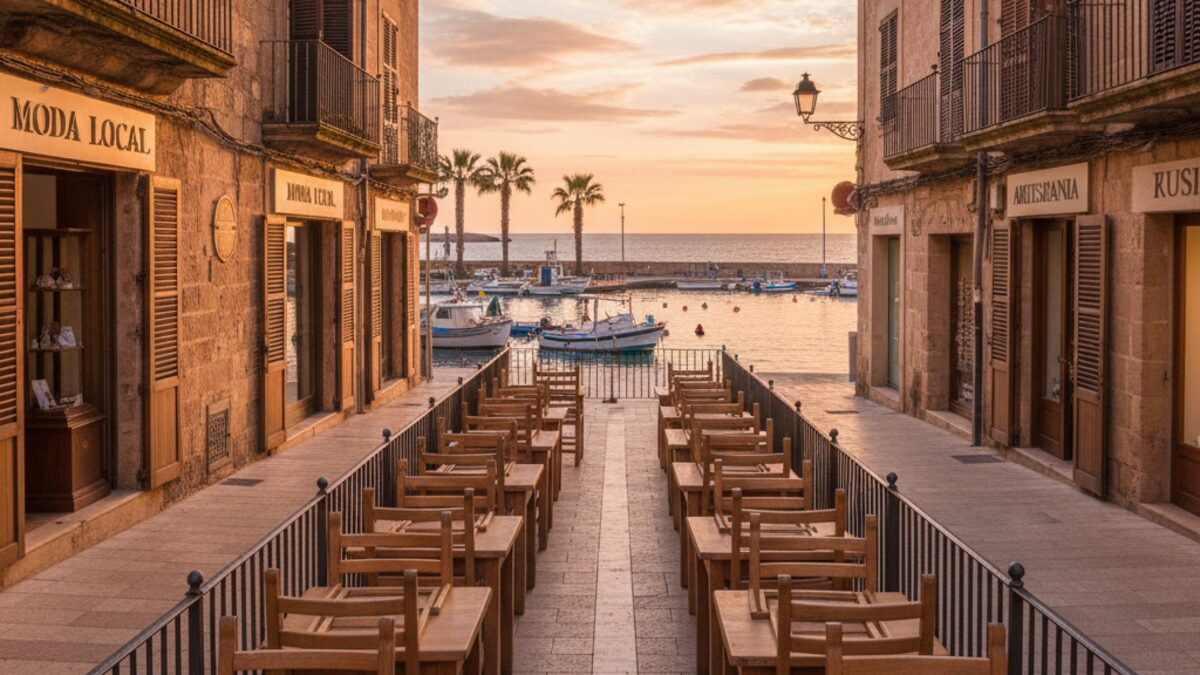 Leere Restaurants und Geschäfte an der Strandpromenade von Mallorca während der Nebensaison