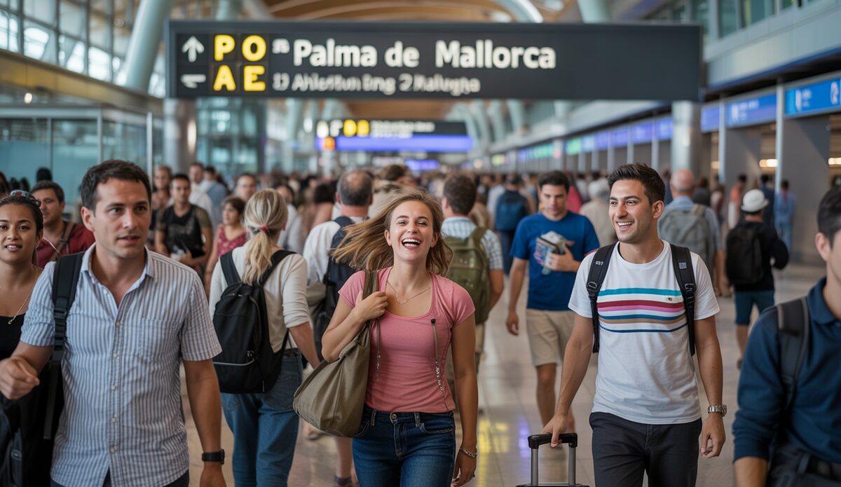 Flughafen von Palma de Mallorca mit internationalen Touristen