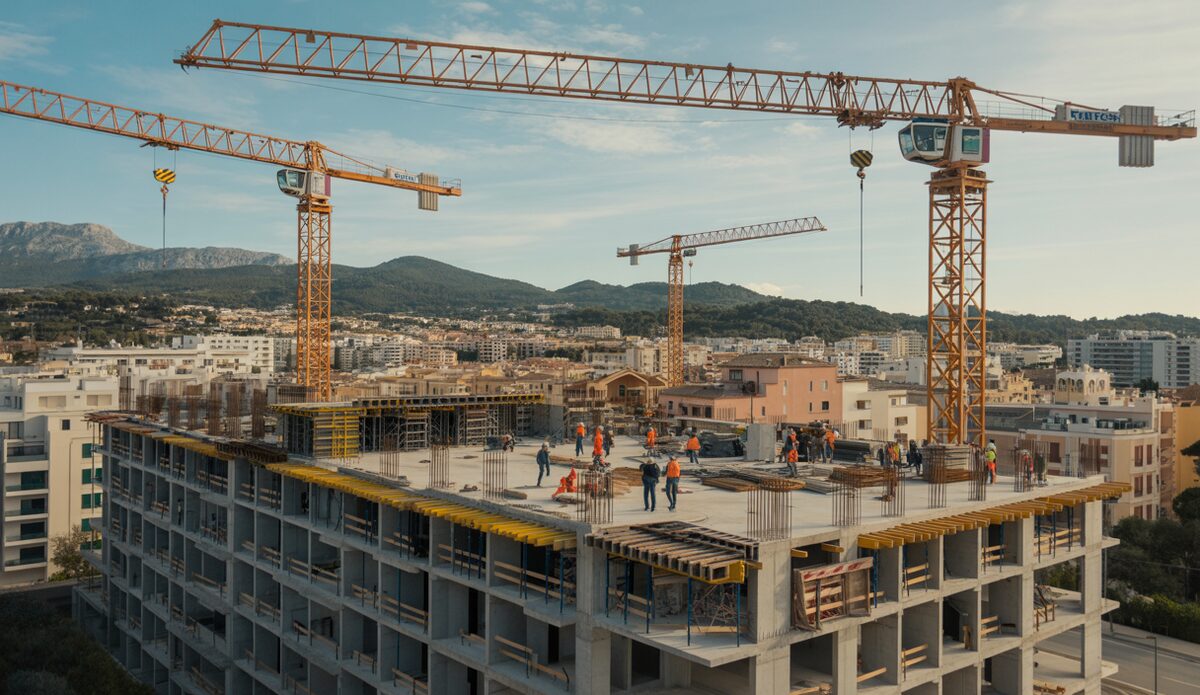 Mallorcas Bauindustrie boomt dank neuer Regulierungen und Investitionen Bauarbeiten auf Mallorca mit Kränen und Arbeitern