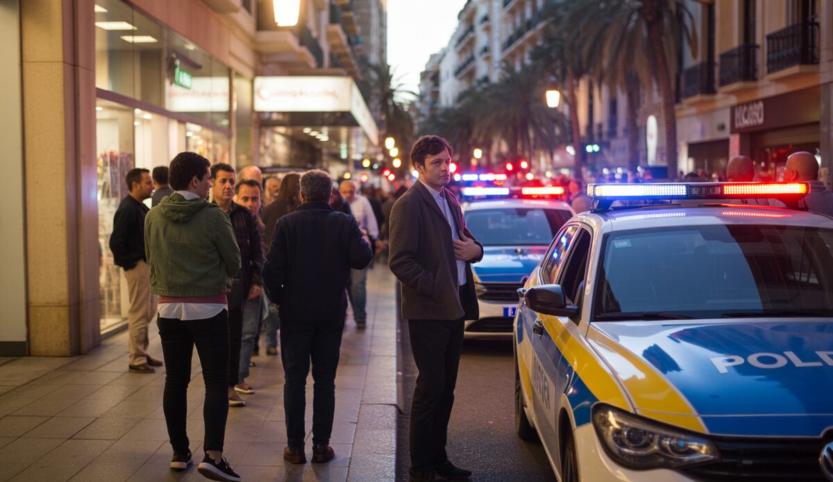 Polizeifahrzeug in Palma de Mallorca bei Nacht vor einem Supermarkt