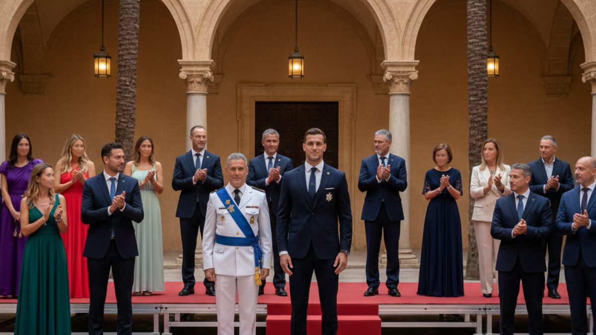 Marcus Cooper erhält Polizeimedaille bei feierlicher Zeremonie im Patio de la Misericordia in Palma de Mallorca mit weiteren Ehrengästen