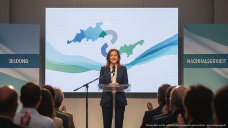 Marga Prohens bei einer Rede über Bildung und nachhaltigen Tourismus auf den Balearischen Inseln vor Publikum