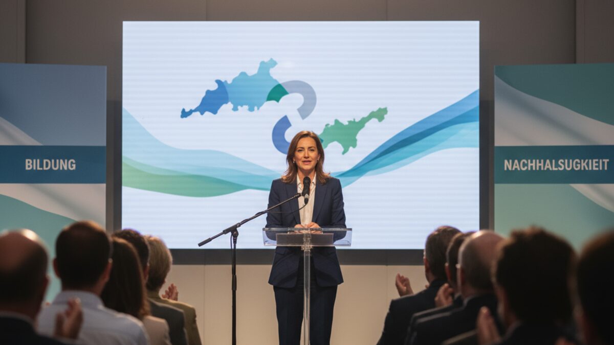 Marga Prohens bei einer Rede über Bildung und nachhaltigen Tourismus auf den Balearischen Inseln vor Publikum