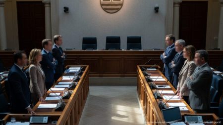 Misstrauen zwischen PP und Vox auf den Balearen eskaliert Politiker im balearischen Parlament stehen sich gegenüber und symbolisieren Misstrauen zwischen Partido Popular und Vox