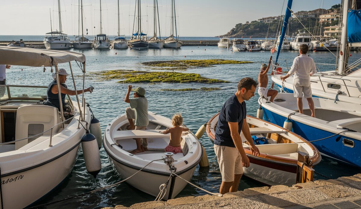 Marina im Mittelmeer mit verschiedenen Booten und klaren blauen Gewässern