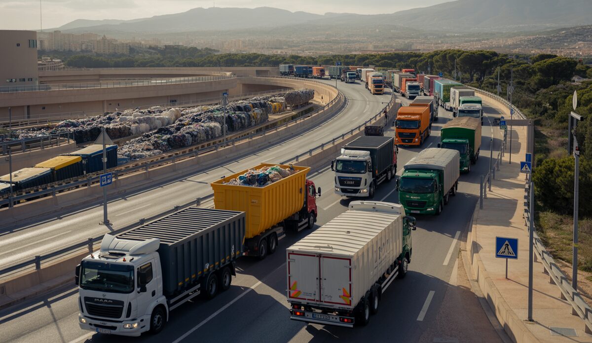 Abfalltransport bei der Müllverwertungsanlage Son Reus in Palma de Mallorca