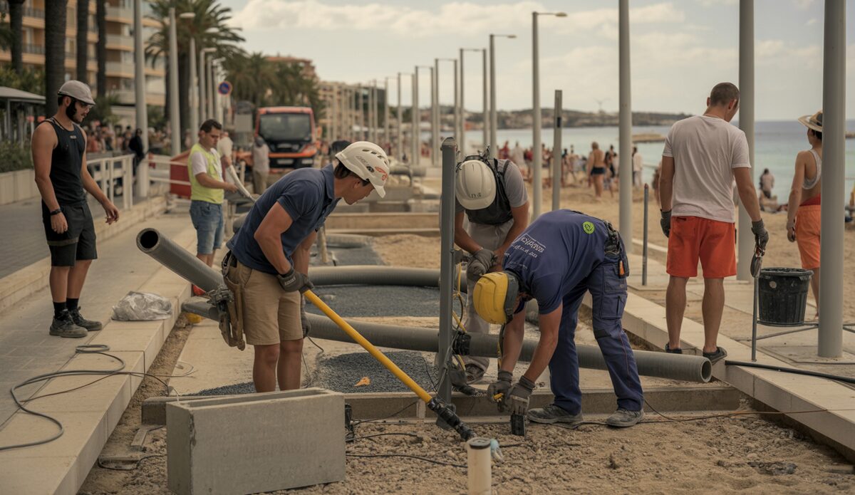 Bauarbeiten an der Playa de Palma mit neuer Straßenbeleuchtung