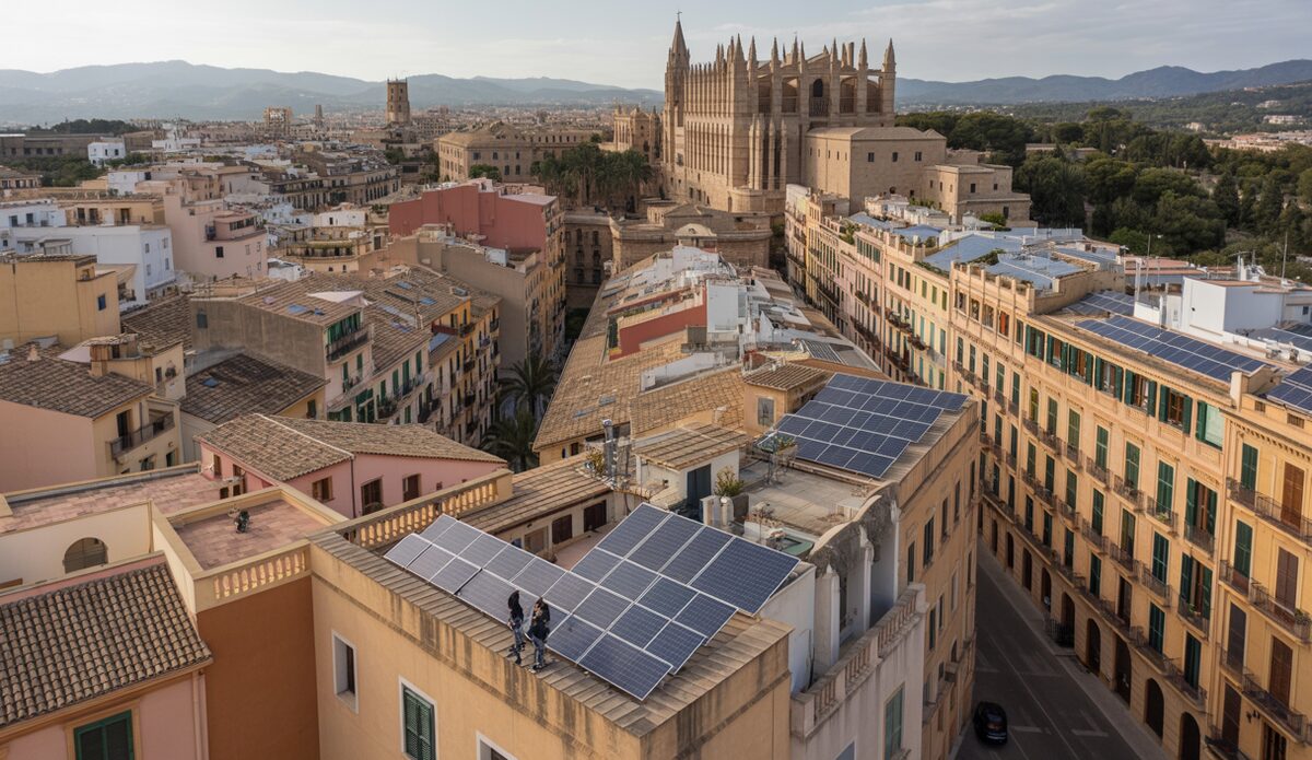 Rooftops mit Solarpanelen in Palma de Mallorca