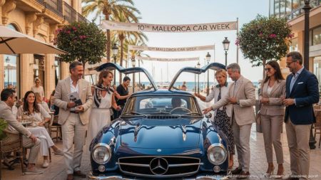 Klassischer Oldtimer vor mediterraner Kulisse auf der Einkaufsstraße Jaume III während der Mallorca Car Week 2025