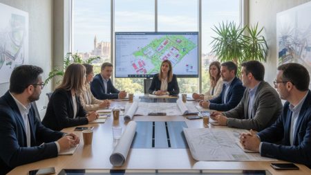 Palma prüft Alternativen zur Umnutzung von Grundstücken für Wohnungsbau Stadtplanungsbesprechung in Palma mit Karten von Son Rapinya zur Prüfung von Alternativen für Wohnungsbau auf gemeindeeigenen Grundstücken