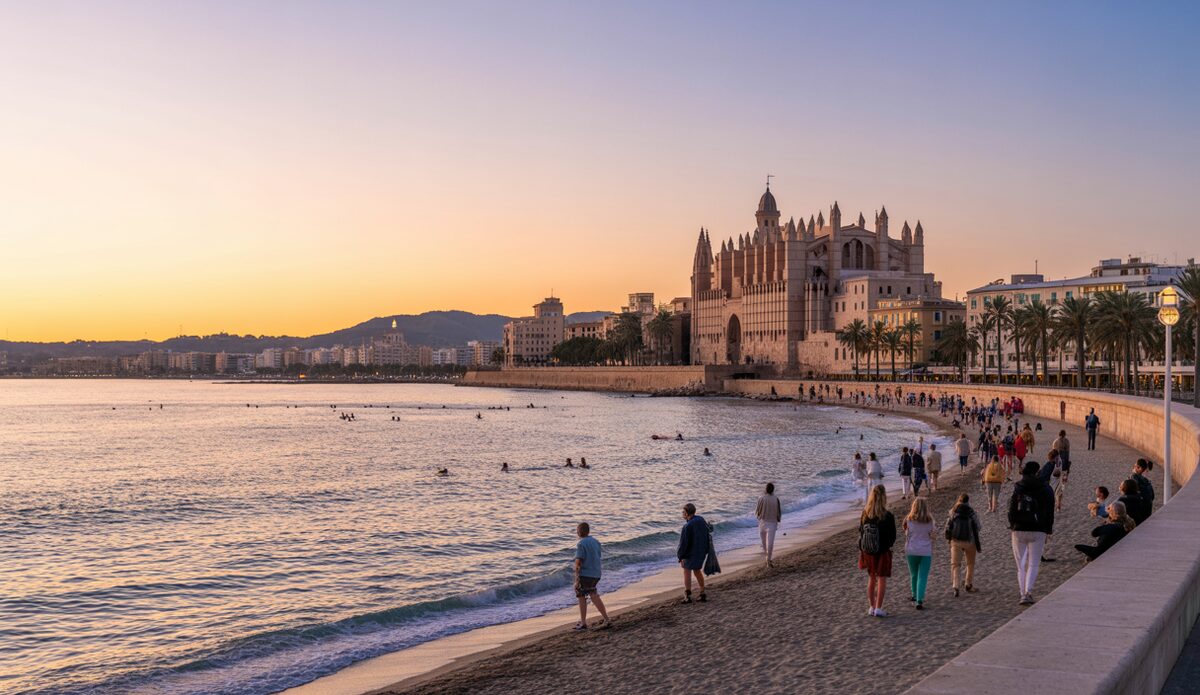 Pedro Sánchez plant México Gespräche zu Sommerzeit in der EU Sonnenaufgang am Strand von Palma de Mallorca
