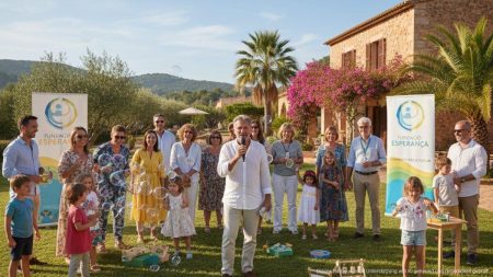 Feier zum 25. Jahrestag der Peter Maffay Stiftung auf Mallorca mit Fans, Kindern und einer mediterranen Finca im Hintergrund