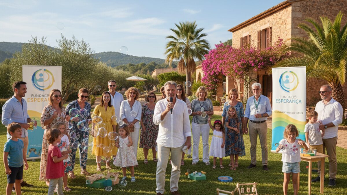 Feier zum 25. Jahrestag der Peter Maffay Stiftung auf Mallorca mit Fans, Kindern und einer mediterranen Finca im Hintergrund