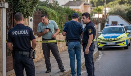 Angriff auf Mallorca: Mann sticht auf seine Frau ein Polizisten und Rettungskräfte nach einem Gewaltvorfall in Alcúdia, Mallorca.