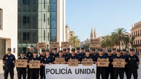 Proteste der Polizei in Palma gegen neuen Plan des Bürgermeisters Polizisten demonstrieren friedlich in Palma gegen neuen Plan des Bürgermeisters mit Forderungen nach fairen Schichtzeiten und Gehältern