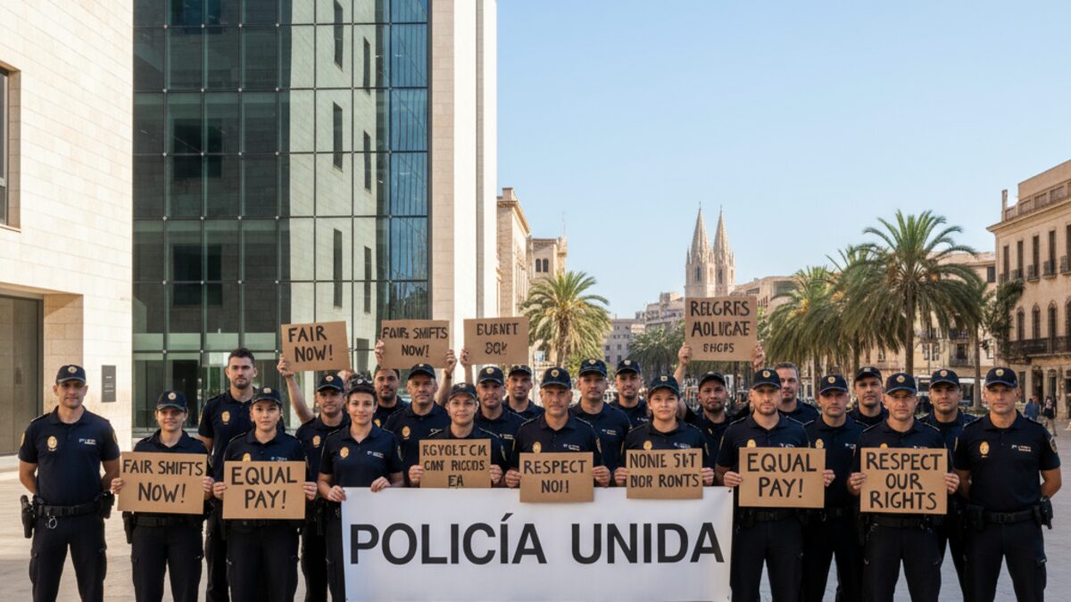 Polizisten demonstrieren friedlich in Palma gegen neuen Plan des Bürgermeisters mit Forderungen nach fairen Schichtzeiten und Gehältern