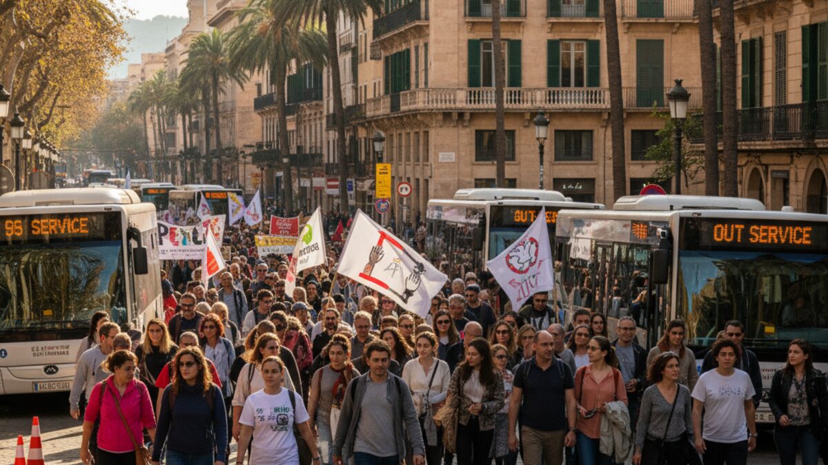 Friedliche Pro-Palästina-Demonstration auf den Straßen von Palma de Mallorca mit Verkehrsbehinderungen und Absperrungen