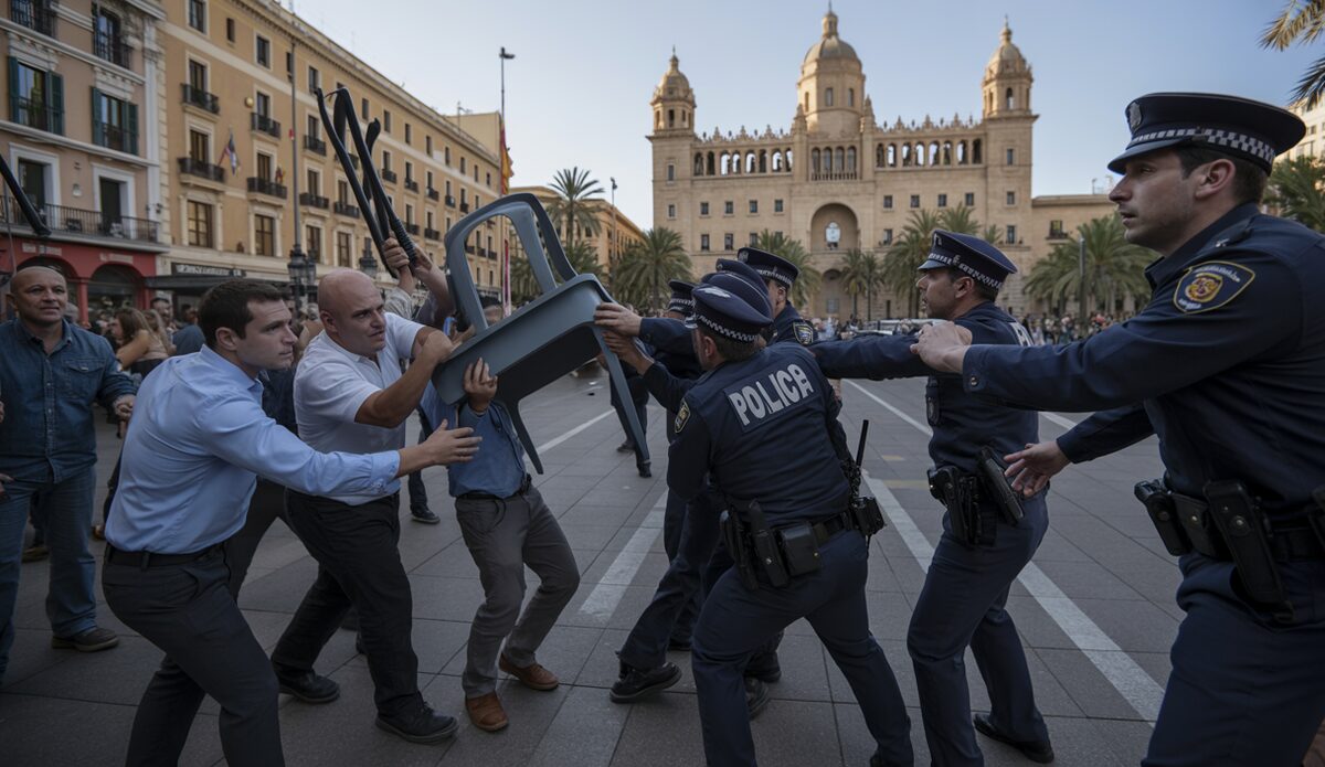 Protestierende werfen Sessel auf Polizei in Palma de Mallorca