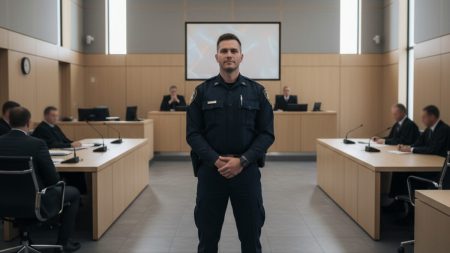 Prozess in Palma: Polizist nach tödlichem Unfall angeklagt Gerichtssaal mit Polizist während Prozess wegen tödlichem Unfall in Palma