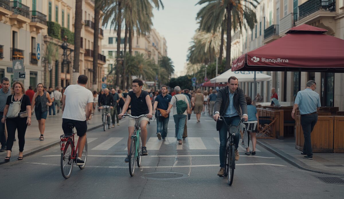 Palmas umstrittener Radweg soll verlegt werden Radweg in der Calle Blanquerna, Palma de Mallorca, mit Radfahrern und Fußgängern.