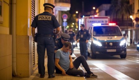 Gewalttätiger Raubüberfall in Palma verletzt jungen Mann leicht Nach einem Raubüberfall in Palma leisten Sanitäter Erste Hilfe.