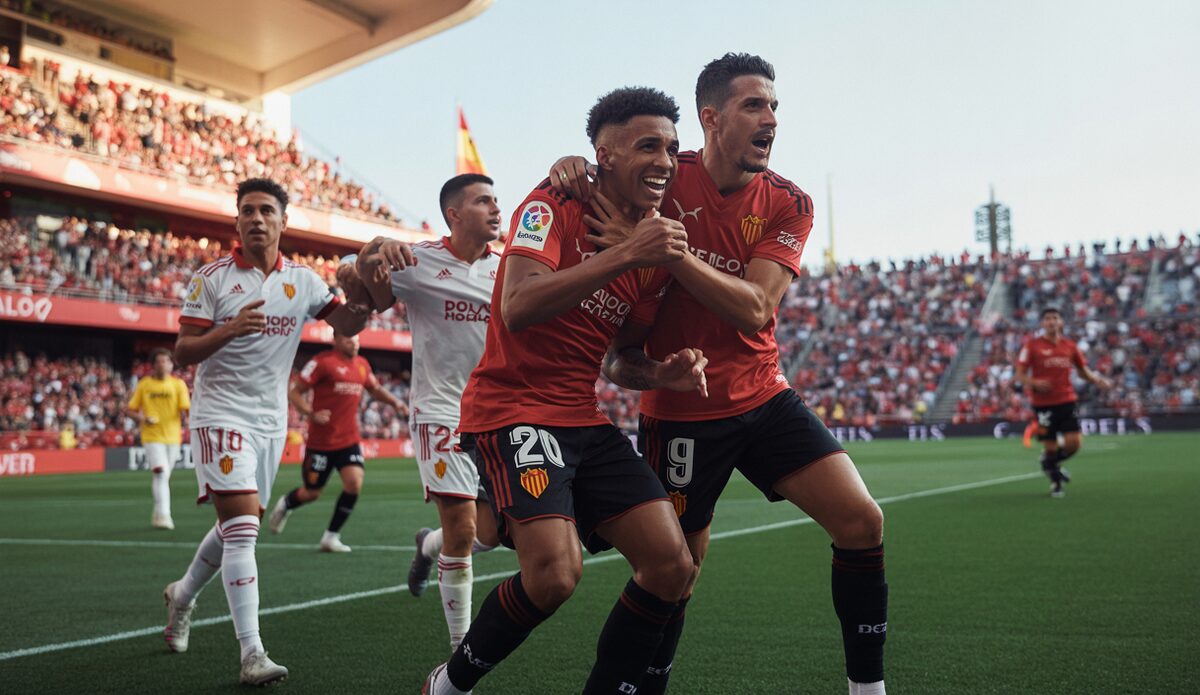 Real Mallorca Spieler feiern Sieg gegen Sevilla