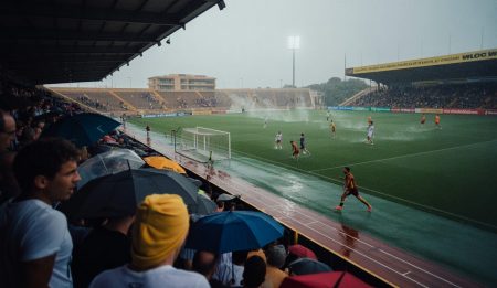 Real Mallorca gleicht bei Regen im Son Moix aus Fußballspiel im Son Moix unter Regen in Mallorca