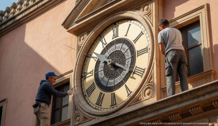 Restauration des historischen Rathausturmuhrwerks in Sóller abgeschlossen Die historische Uhr des Rathauses von Sóller während der Montage