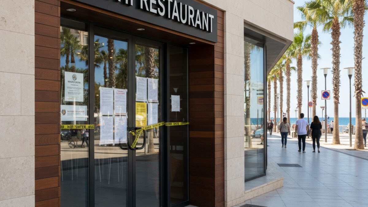 Geschlossenes Sushi-Restaurant in Playa de Palma auf Mallorca mit offiziellen Schließungshinweisen wegen Salmonellen-Ausbruch